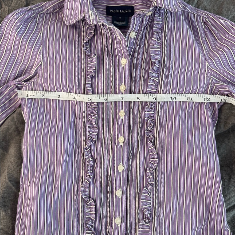 Ralph Lauren Kids Purple & White Striped Button Down Ruffle Dress Size 7 - Picture 5 of 8